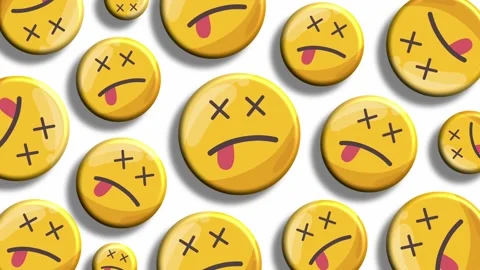 Funny dazed emoji faces scattered across white background Stock Footage 323155127
