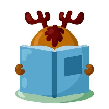Funny deer or moose with book in flat design with shadows. Stock Illustration