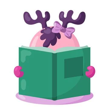 Funny deer or moose with book in flat design with shadows. Stock Illustration