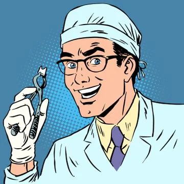 Funny dentist pulled out a tooth pop art retro comic 库存插图