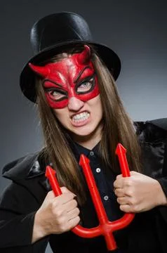 Funny devil in halloween concept Stock Photos