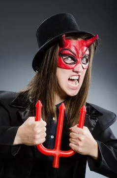 Funny devil in halloween concept Stock Photos