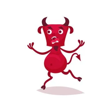 Funny devil with horns and tail, red demon cartoon character vector Illustration Illustrazione stock