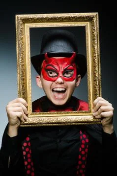 Funny devil with picture frame Foto stock