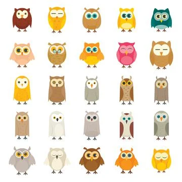 Funny different forest owl collection Illustrazione stock