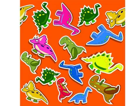 Funny dino seamless pattern with red background 스톡 사진