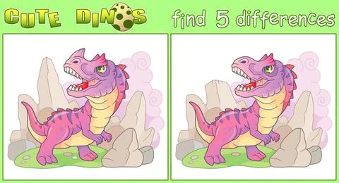 Funny dinosaur, find five differences Stock Illustration