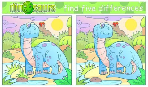 Funny dinosaur, find five differences Stock Illustration