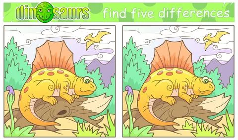 Funny dinosaur, find five differences Stock Illustration
