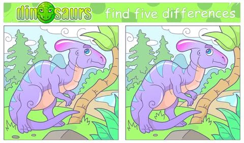 Funny dinosaur, find five differences Illustrazione stock