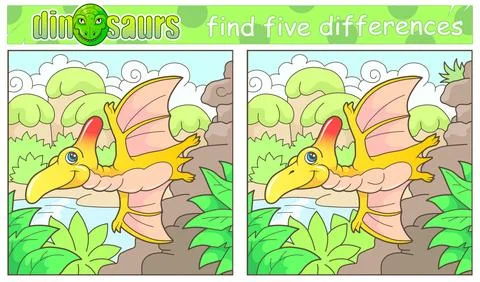 Funny dinosaur, find five differences Stock Illustration
