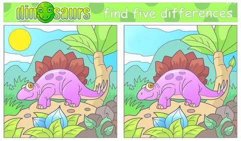 Funny dinosaur, find five differences Stock Illustration
