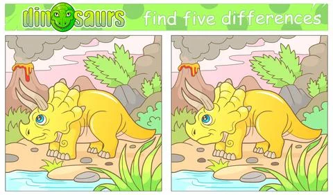 Funny dinosaur, find five differences Stock Illustration
