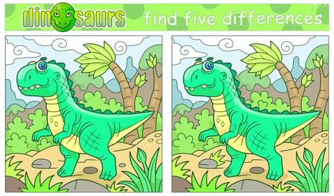 Funny dinosaur, find five differences Stock Illustration