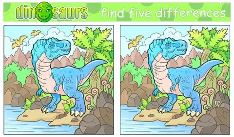 Funny dinosaur, find five differences Stock Illustration