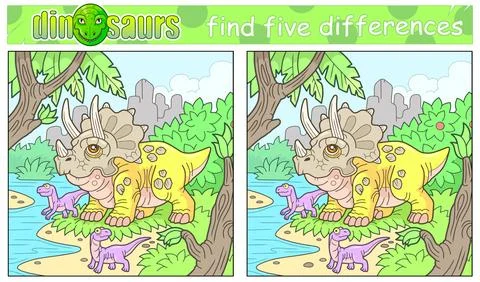Funny dinosaur, find five differences Stock Illustration