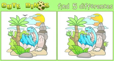 Funny dinosaur, find five differences Stock Illustration