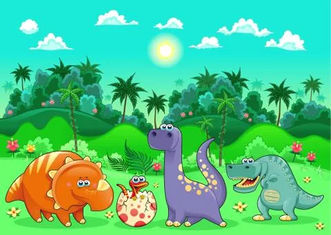 Funny dinosaurs in the forest. Stock-Illustration