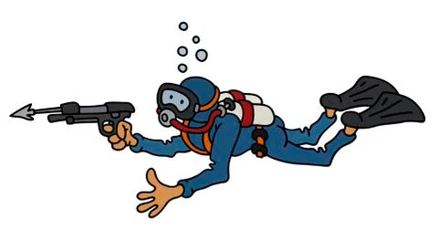 Funny diver with a harpoon Stock Illustration