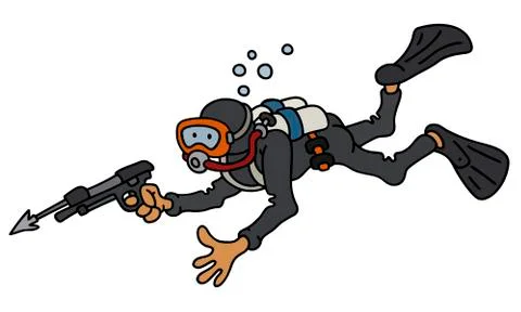 Funny diver with a harpoon Stock Illustration