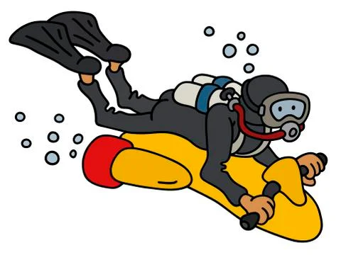 Funny diver on a scooter Stock Illustration