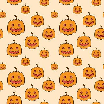 Funny Dizzy Pumpkin Seamless pattern design template. Illustrazione stock