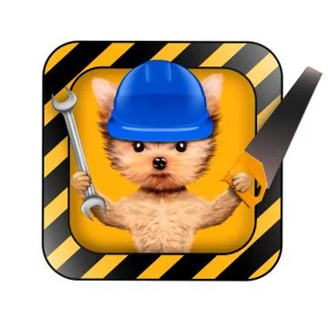 Funny dog with construction tools isolated on white Stock Illustration