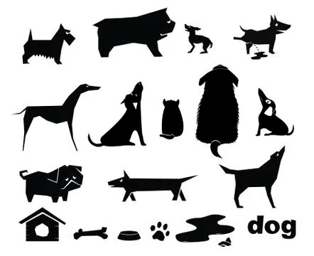 Funny dog silhouettes Stock Illustration