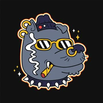 Funny dog smoke joint.Vector logo cartoon character illustration. Dog,wolf,high Stock Illustration