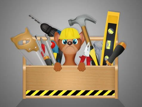 Funny dog in the toolbox Stock Illustration