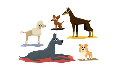 Funny Dogs of Different Breads Set, Cute Pet Animals Characters Vector Stockillustratie