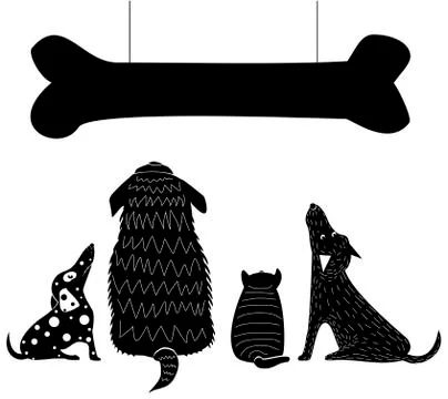 Funny dogs look at the bone Stock Illustration