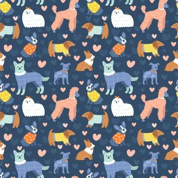 Funny dogs pattern in outfits Stock Illustration