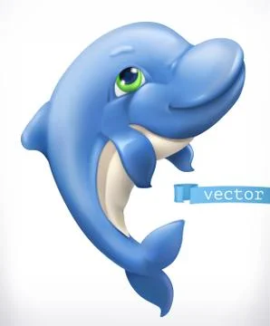 Funny dolphin. 3d vector icon Stock Illustration
