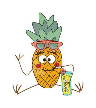 Funny doodle character pineapple Stock Illustration