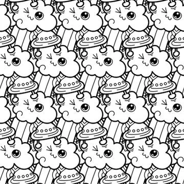 Funny doodle monsters seamless pattern for prints, designs and coloring books Stock Illustration