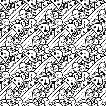 Funny doodle monsters seamless pattern for prints, designs and coloring books Stock Illustration