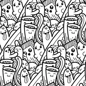 Funny doodle monsters seamless pattern for prints, designs and coloring books Stock Illustration