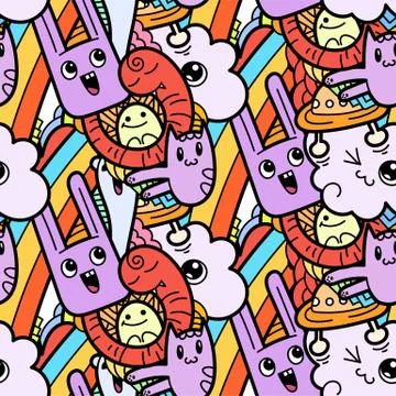 Funny doodle monsters seamless pattern for prints, designs and coloring books Stock Illustration