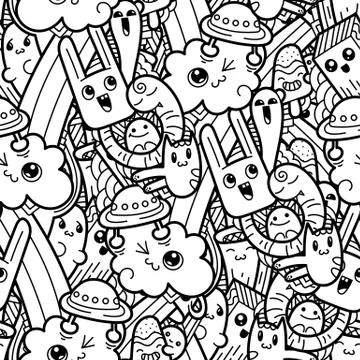 Funny doodle monsters seamless pattern for prints, designs and coloring books Stock Illustration