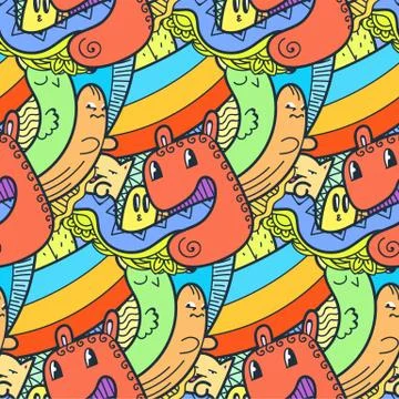Funny doodle monsters seamless pattern for prints, designs and coloring books Stock Illustration