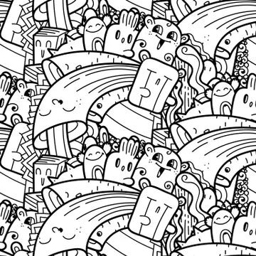 Funny doodle monsters seamless pattern for prints, designs and coloring books Stock Illustration