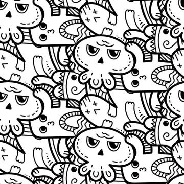 Funny doodle monsters seamless pattern for prints, designs and coloring books Stock Illustration