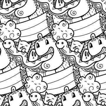 Funny doodle monsters seamless pattern for prints, designs and coloring books Stock Illustration