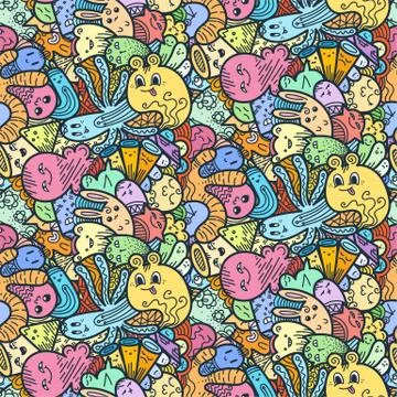 Funny doodle monsters seamless pattern for prints, designs and coloring books Stock Illustration