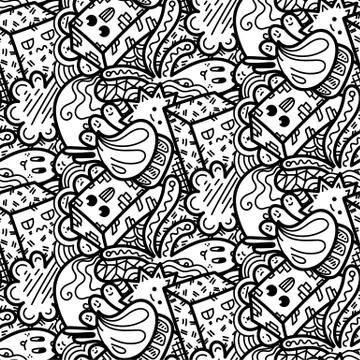 Funny doodle monsters seamless pattern for prints, designs and coloring books Stock Illustration