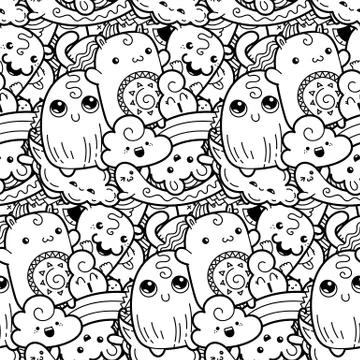 Funny doodle monsters seamless pattern for prints, designs and coloring books Stock Illustration