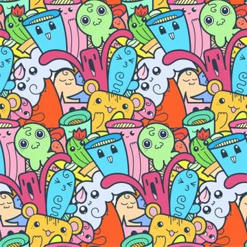 Funny doodle monsters seamless pattern for prints, designs and coloring books Stock Illustration
