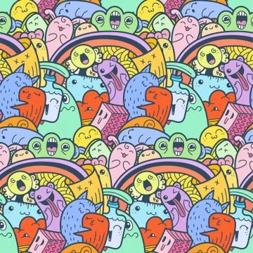Funny doodle monsters seamless pattern for prints, designs and coloring books Stock Illustration