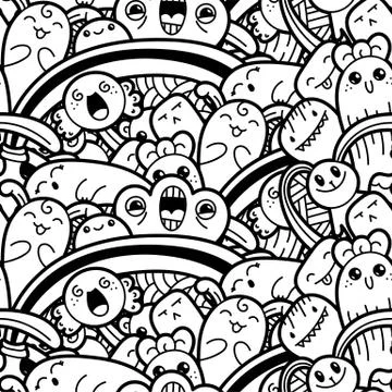 Funny doodle monsters seamless pattern for prints, designs and coloring books Stock Illustration